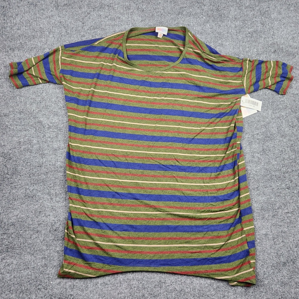 LuLaRoe Irma Tunic Women XS Green Blue Red Striped Oversized Short Sleeve NEW